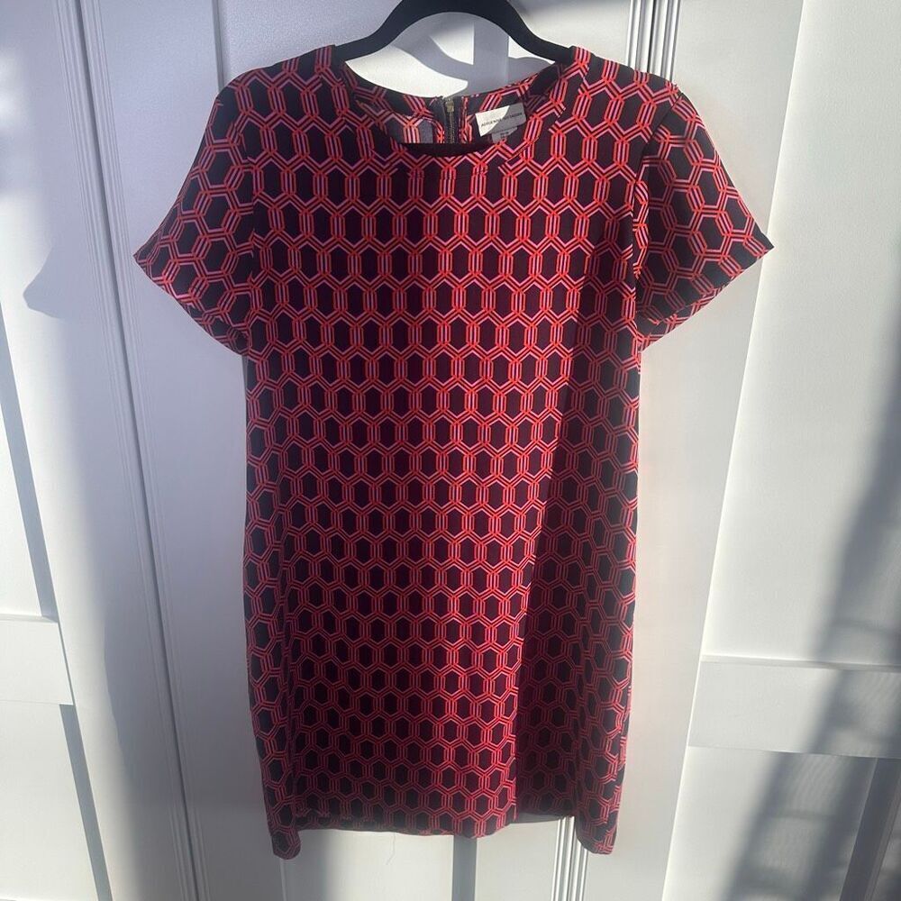 Adrienne Vittadini Size 10 Navy Geometric Pink Red Dress (f1)